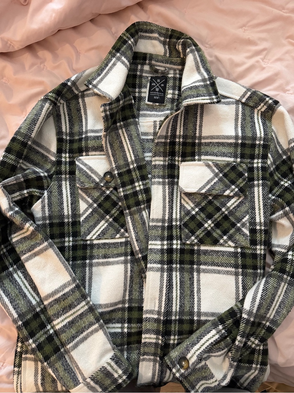 Plaid Shacket Jacket in Olive & Cream